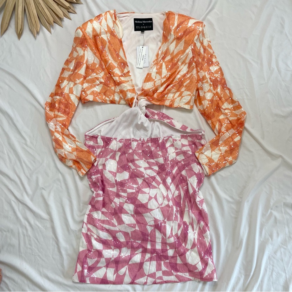 Eloquii Orange and Pink Tie-Front Mini Dress - Picture 5 of 13